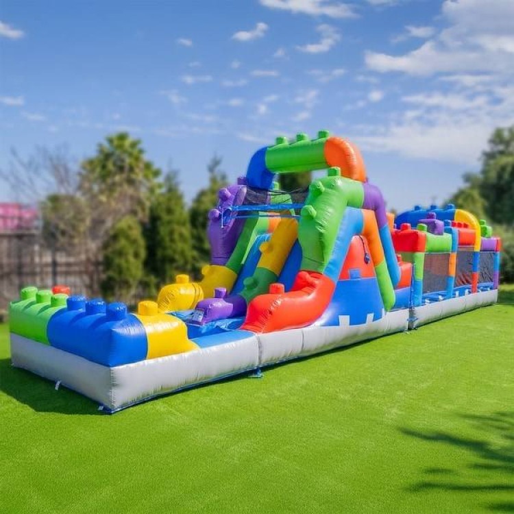 42' Block Party Inflatable Obstacle Course Water Slide Combo