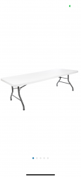 White plastic 8 ft. tables