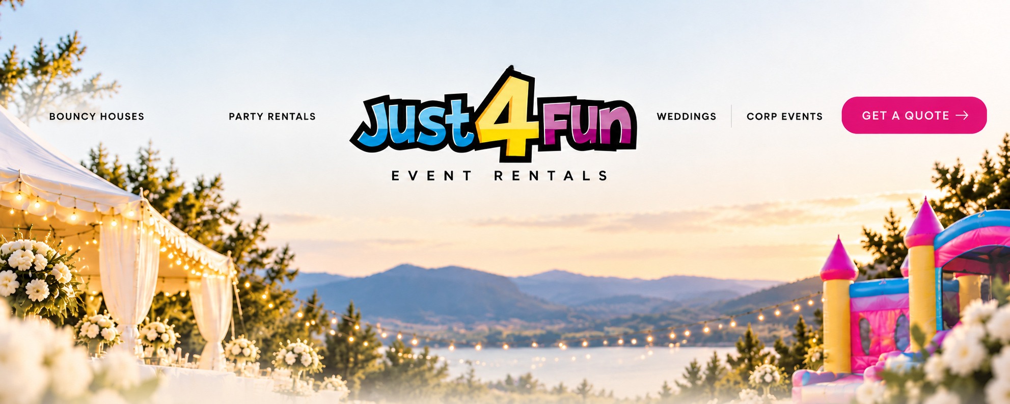 Just4Fun Event Rentals — bouncy houses, party rentals, weddings and corporate events by the lake.