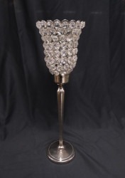 Tall Crystal Silver Candle Holder