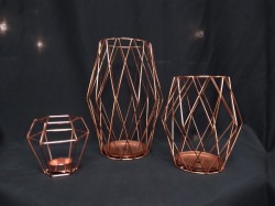 Rose Gold Wire Candle Holder Set