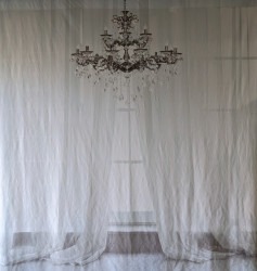 Chandelier with Window Curtain Backdrop