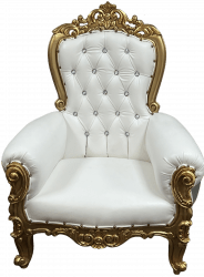Junior Size Throne Chair White with Gold Trim