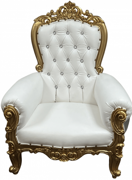 Junior Size Throne Chair White with Gold Trim