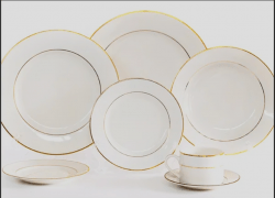 White Dinner Plate w/ Double Gold Trim (Set of 10)